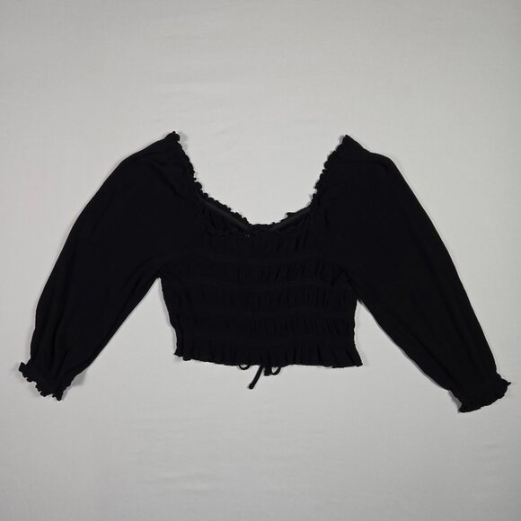 Rue21 Black Ruched Long Sleeve Top Womens Sz L Boho Peasant Cottagecore Romantic - Picture 8 of 14